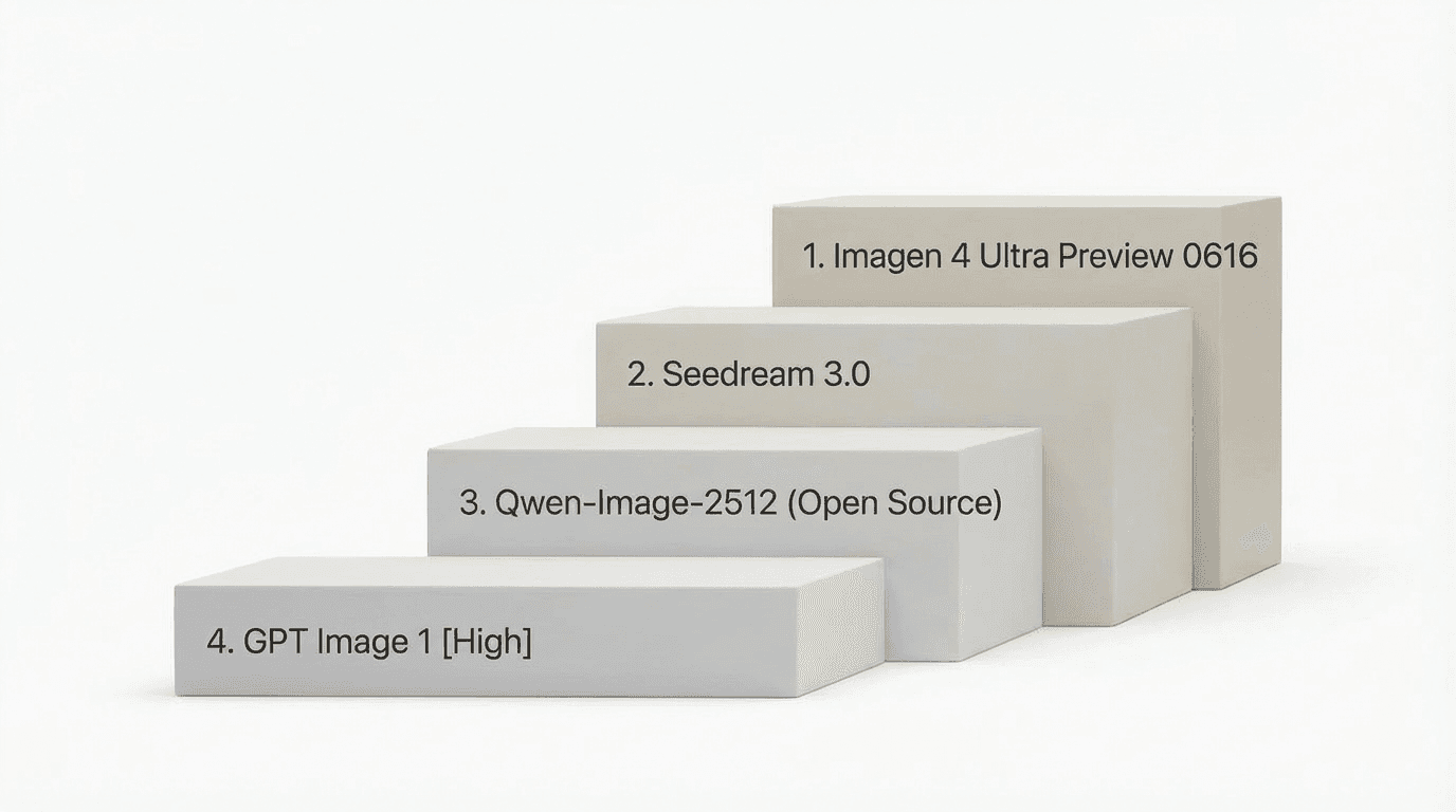 A clean podium graphic listing four top text-to-image models and highlighting the open-source entry