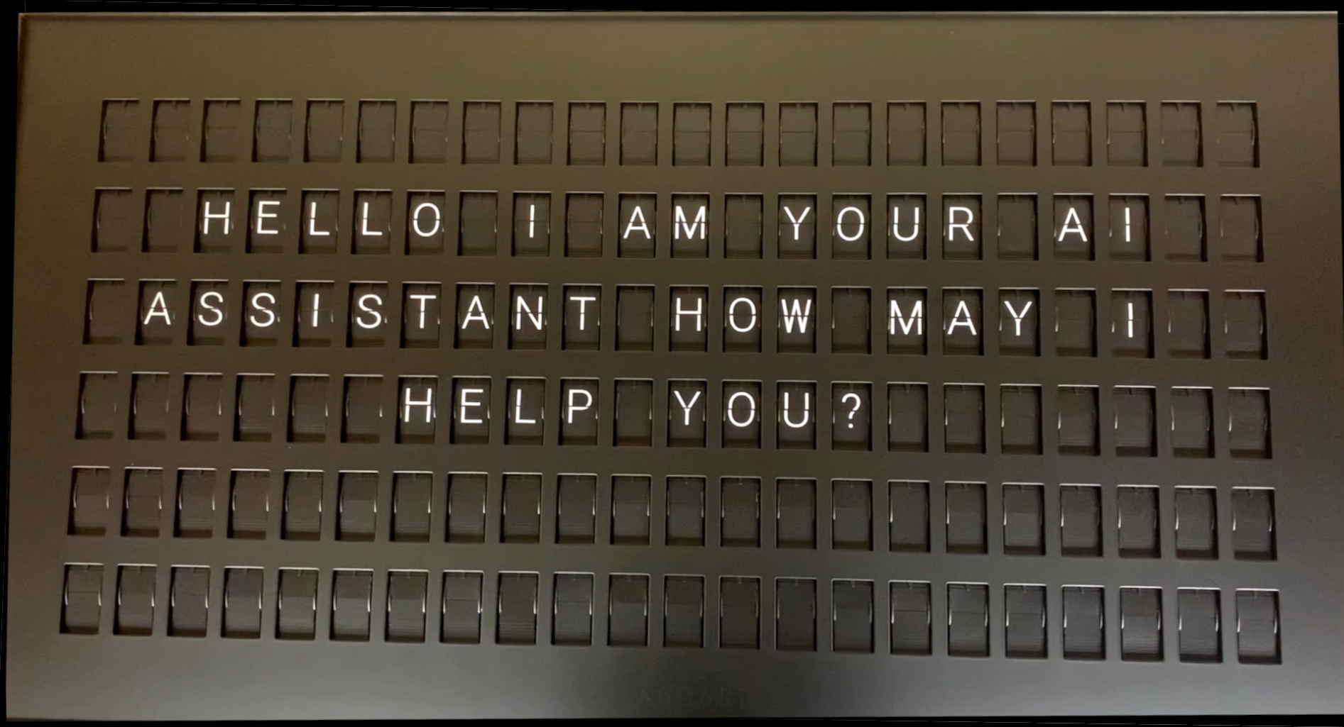 Vestaboard Display Animation - AI messages appearing on mechanical flip-dot display